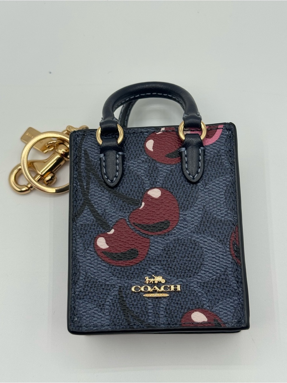 Coach North South Mini Tote Bag Charm Cherry Denim Keychain